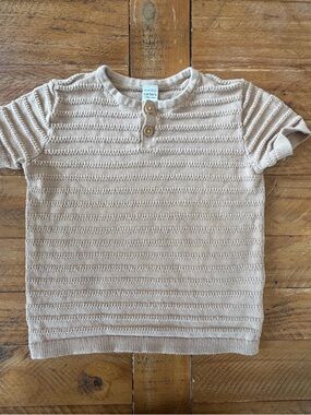 Carter's Short-Sleeve Knit Henley Top in Light Beige